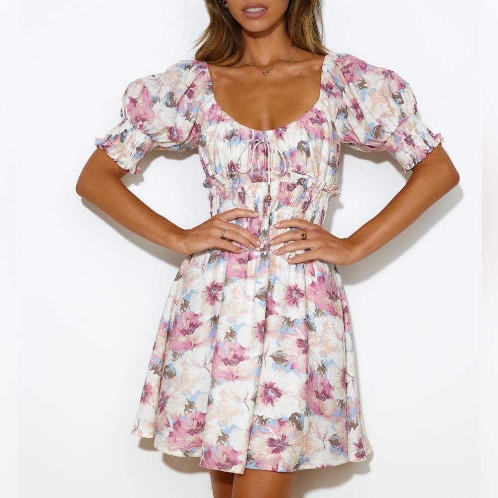 Hello Molly |Brunch Fun Mini Dress Plum Floral, Size XS|